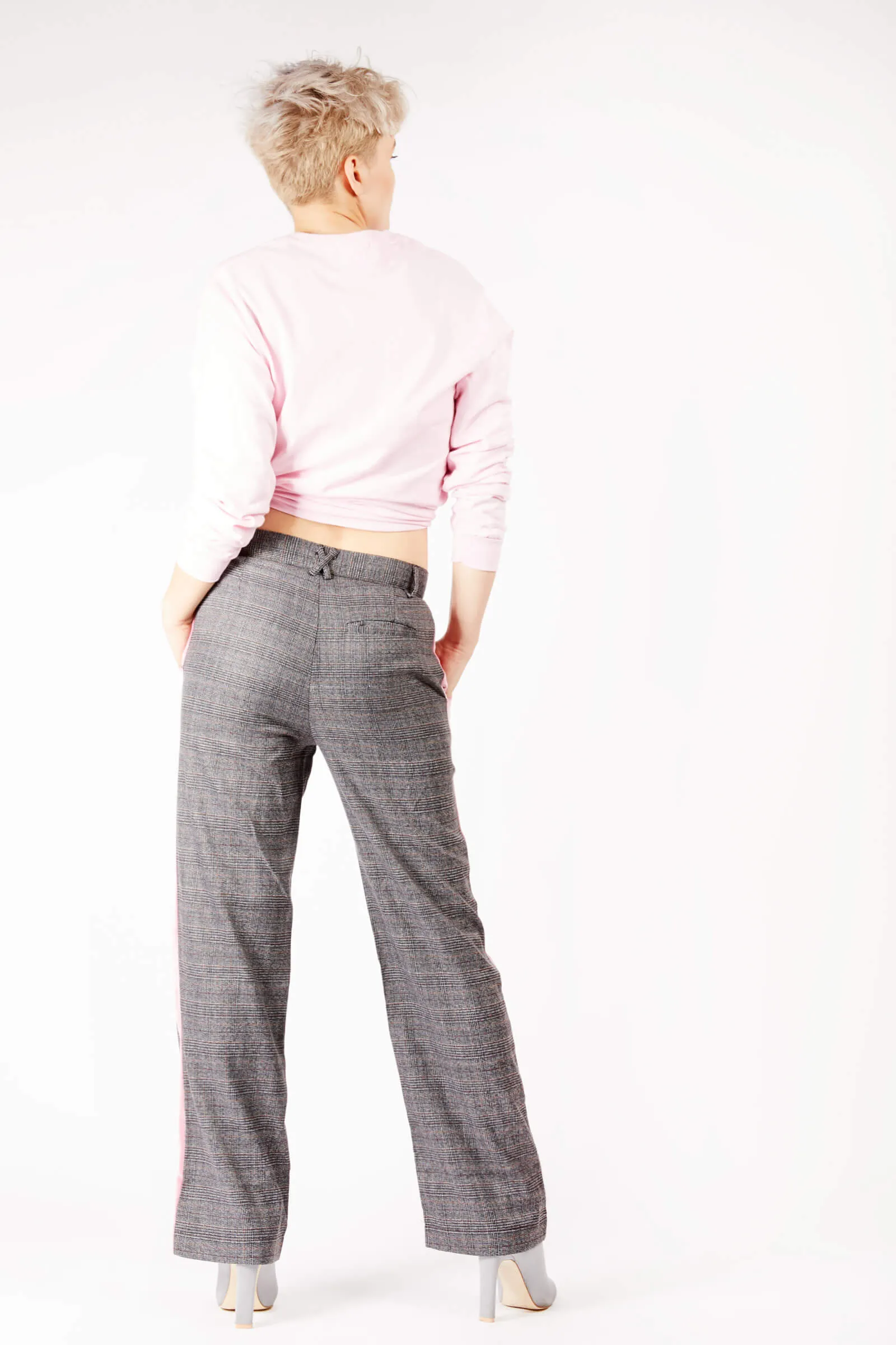 Adrian Schachter Checkered Trousers with Velvet Stripe