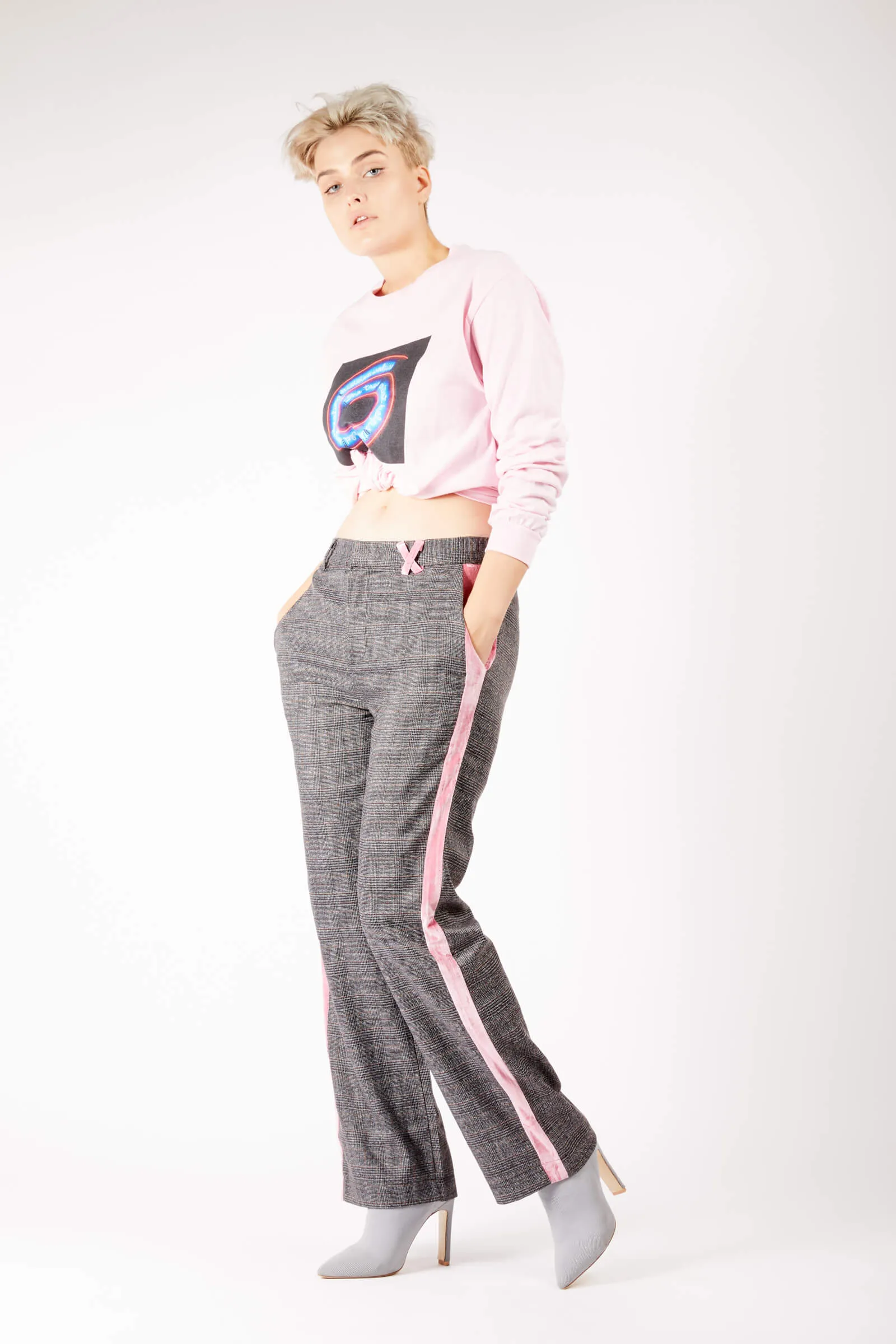 Adrian Schachter Checkered Trousers with Velvet Stripe