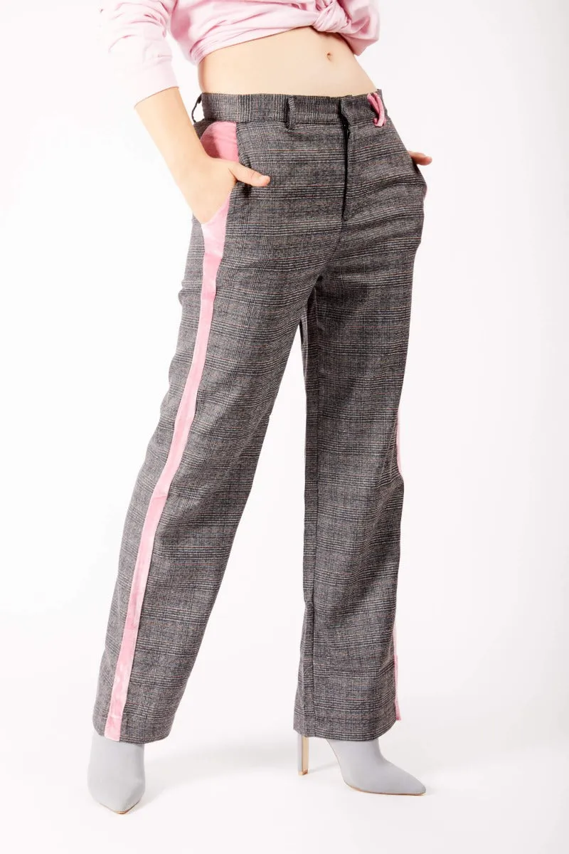 Adrian Schachter Checkered Trousers with Velvet Stripe