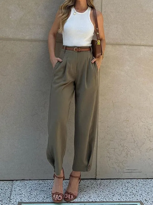GYPSY GIRL - Loose High Waist Nine-Point Suit Pants