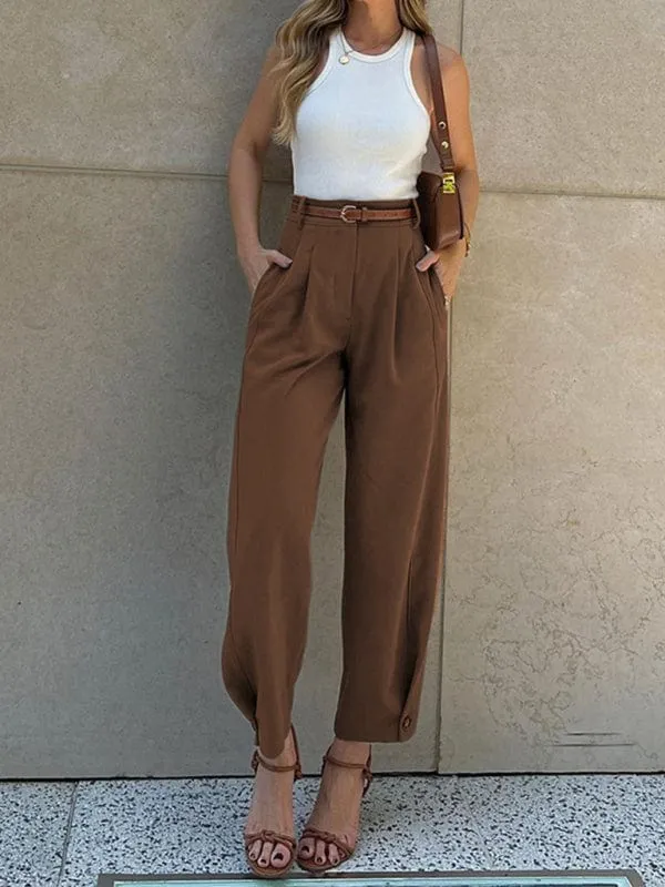 GYPSY GIRL - Loose High Waist Nine-Point Suit Pants