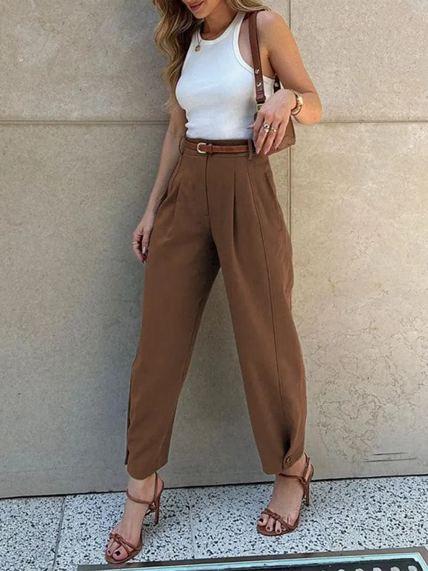 GYPSY GIRL - Loose High Waist Nine-Point Suit Pants