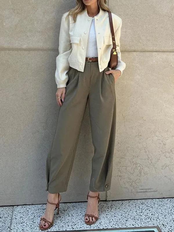 GYPSY GIRL - Loose High Waist Nine-Point Suit Pants