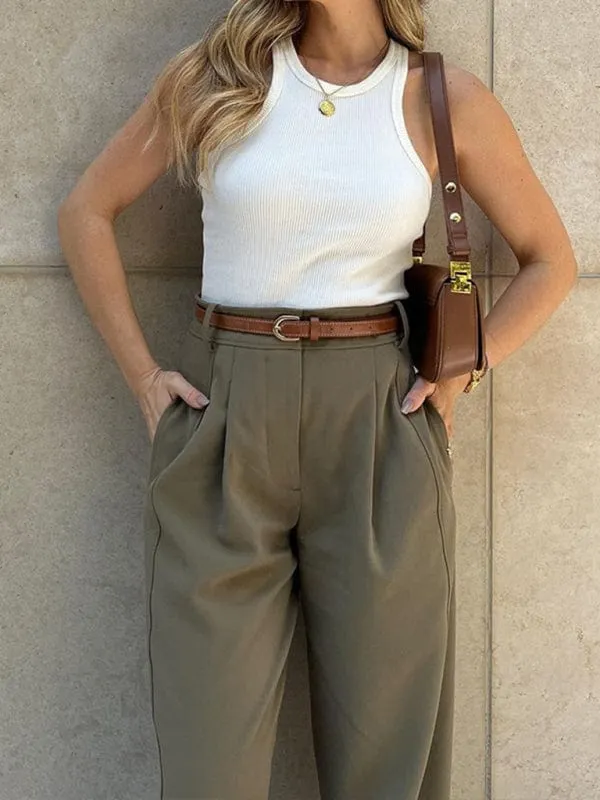 GYPSY GIRL - Loose High Waist Nine-Point Suit Pants