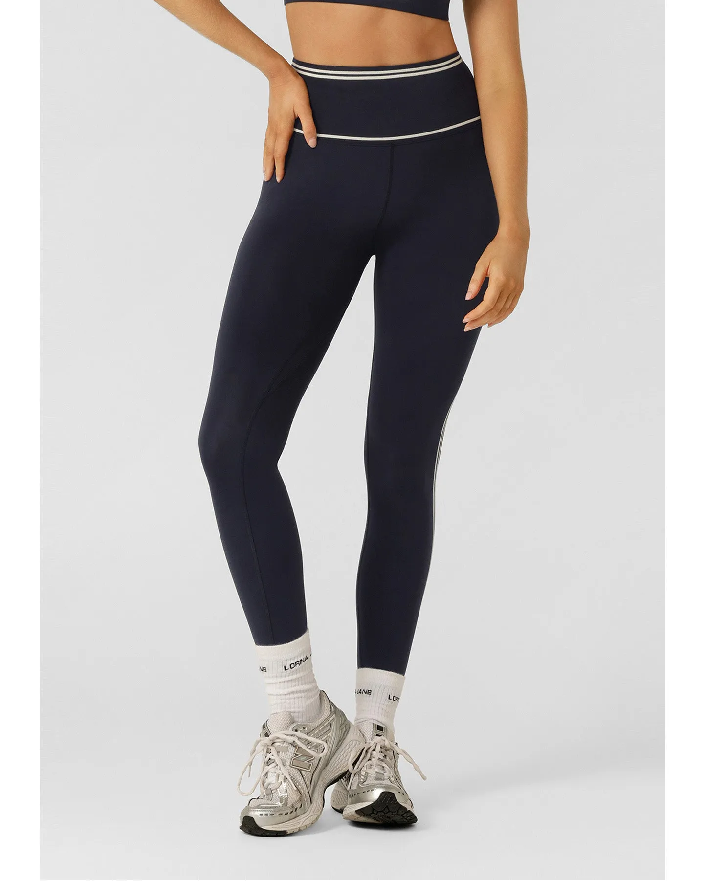 Lorna Jane Retro Track Ankle Biter Leggings - Midnight Blue