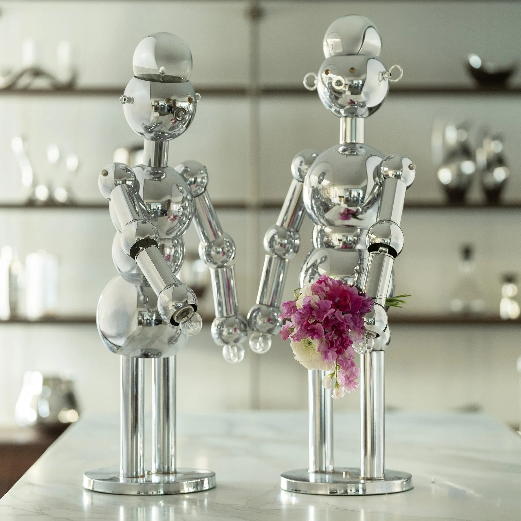 Pair of Chrome Robot Lamps by Torino, ‘70s