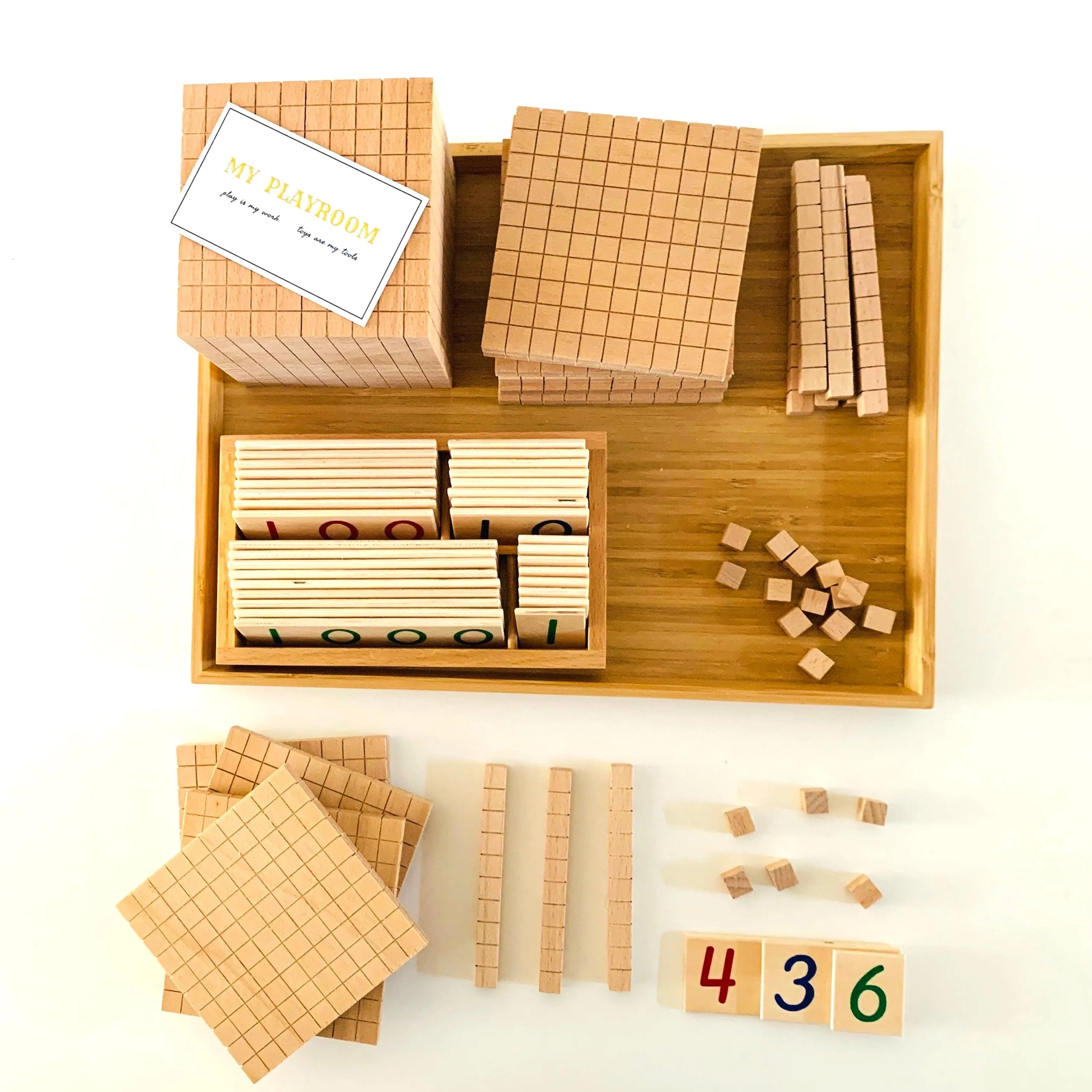 Place Value Wooden Base Ten Block 100 Cubes 10 Rods 10 Flats 1 Block Early Math Games for Kids STEM Toys Best Seller 6yrs 