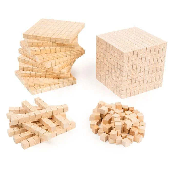 Place Value Wooden Base Ten Block 100 Cubes 10 Rods 10 Flats 1 Block Early Math Games for Kids STEM Toys Best Seller 6yrs 
