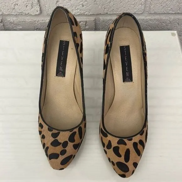 Steven by Steve Madden Women Plunge 2 Leopard Print Calf Hair Pumps Size 7.5