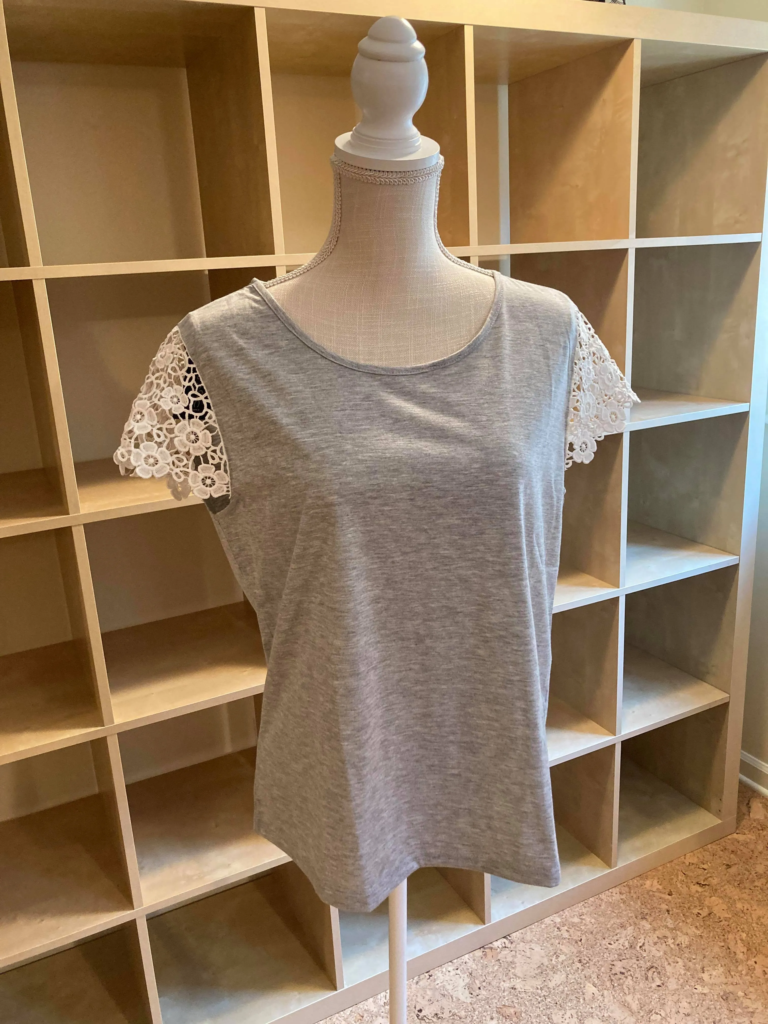 Tee with Cropped Lace Sleeve (only 2 left)
