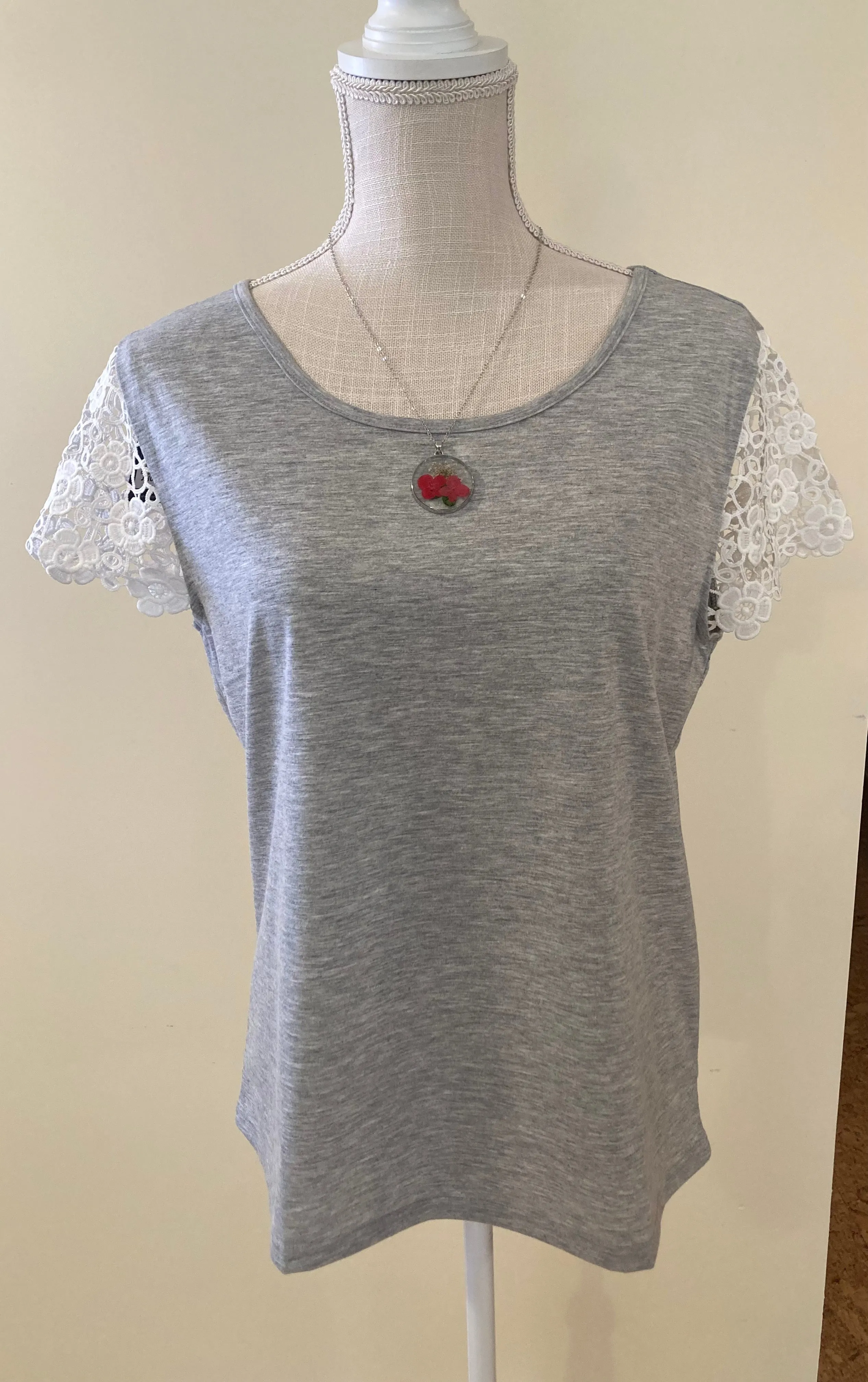 Tee with Cropped Lace Sleeve (only 2 left)