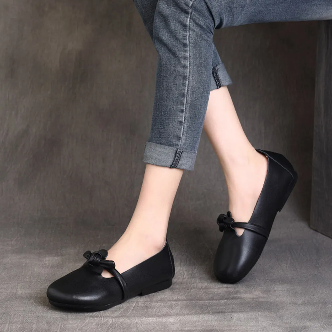 Women Retro Knots Leather Flats