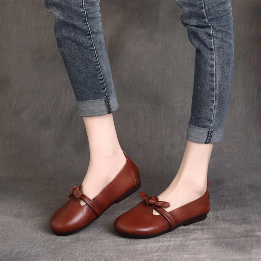 Women Retro Knots Leather Flats