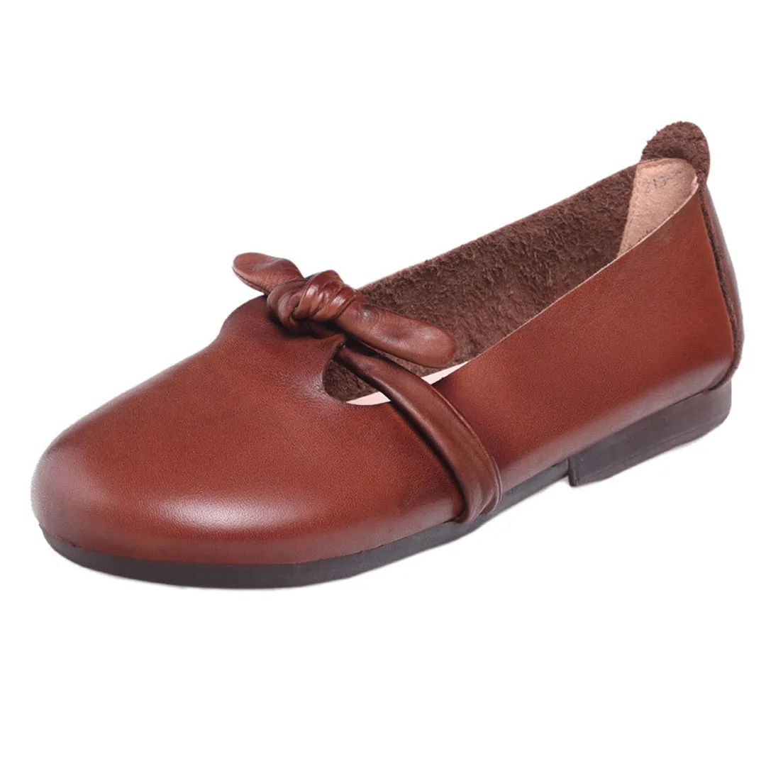 Women Retro Knots Leather Flats
