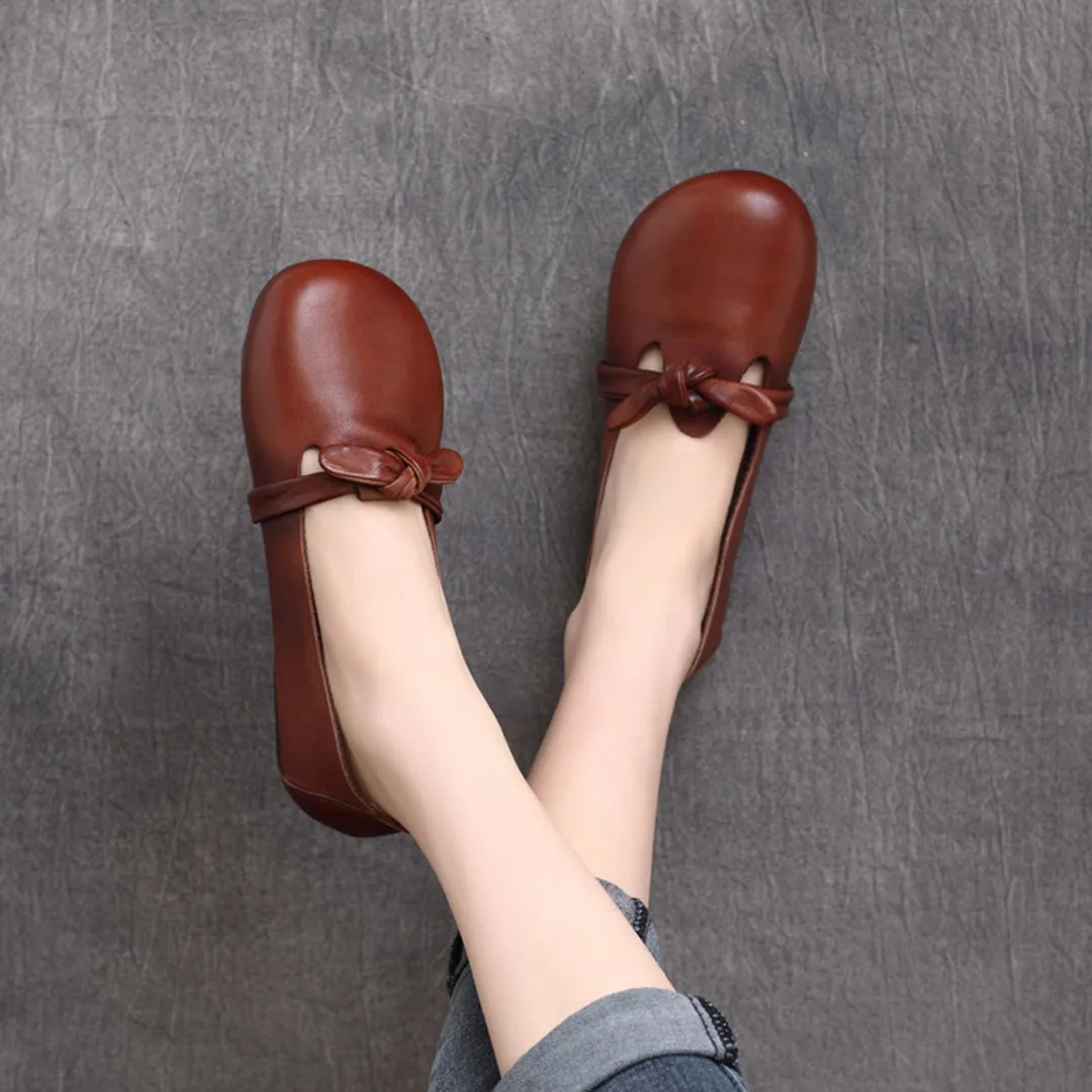 Women Retro Knots Leather Flats